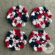 Load image into Gallery viewer, Coastal Crochet Coasters, Set of 4 - Red/White/Blue