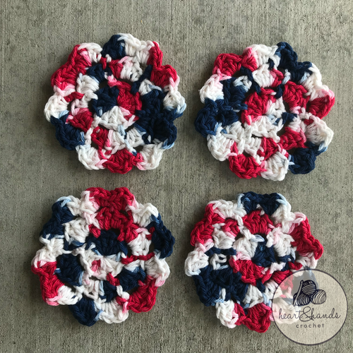 Coastal Crochet Coasters, Set of 4 - Red/White/Blue