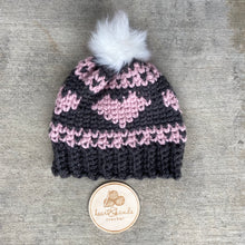 Load image into Gallery viewer, Blushing HeartsBeanie, Adult - Charcoal/Blush