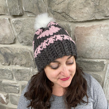 Load image into Gallery viewer, Blushing HeartsBeanie, Adult - Charcoal/Blush
