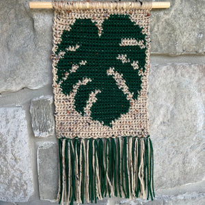 Monstera Leaf Wall Hanging - buff fleck/deep green