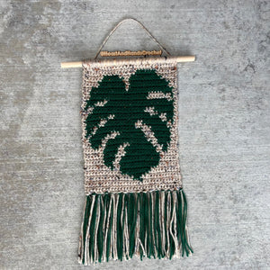 Monstera Leaf Wall Hanging - buff fleck/deep green