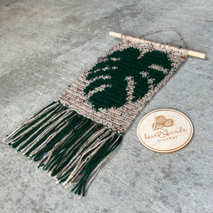 Monstera Leaf Wall Hanging - buff fleck/deep green